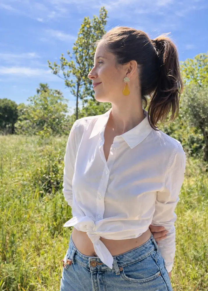 Yellow Poppy earrings, detail – Mångata Studio