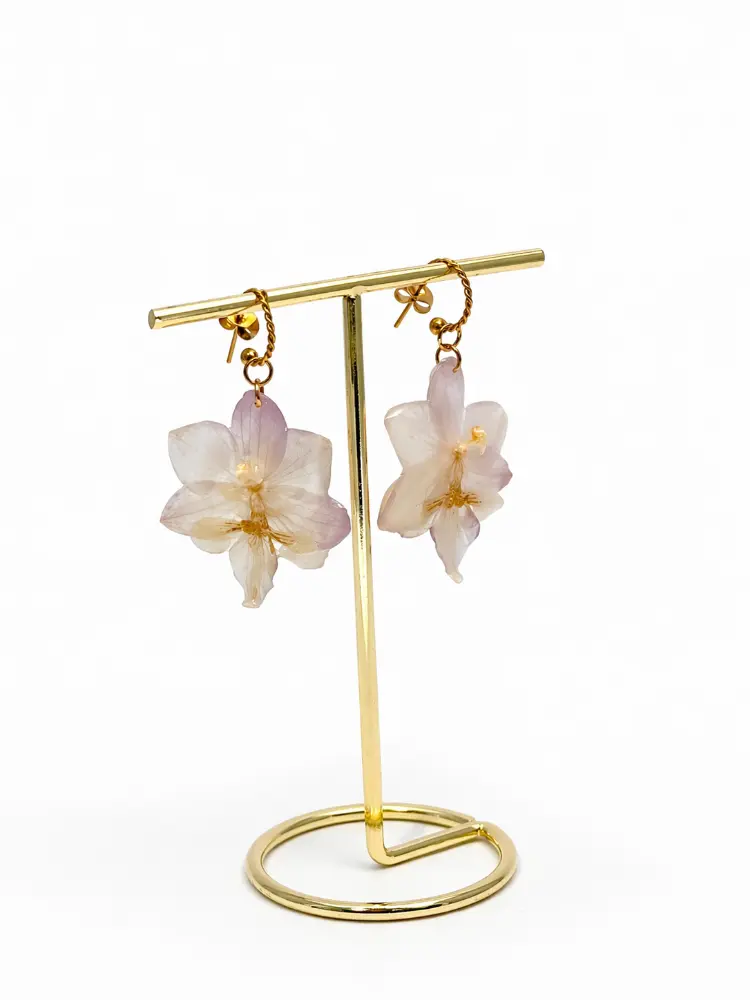 Golden Orchid Hoops earrings, detail – Mångata Studio