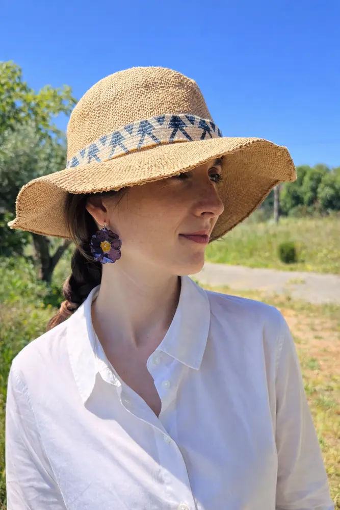 Blue with Hoops earrings, model shot – Mångata Studio