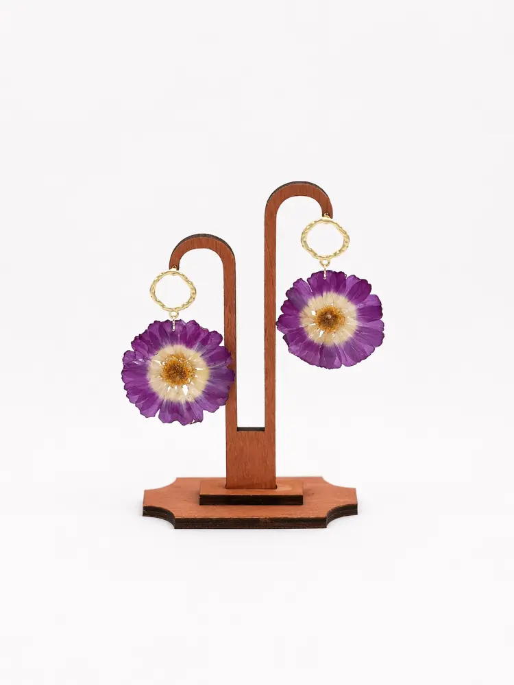 Purple Daisy Gold Hook earrings – Mångata Studio
