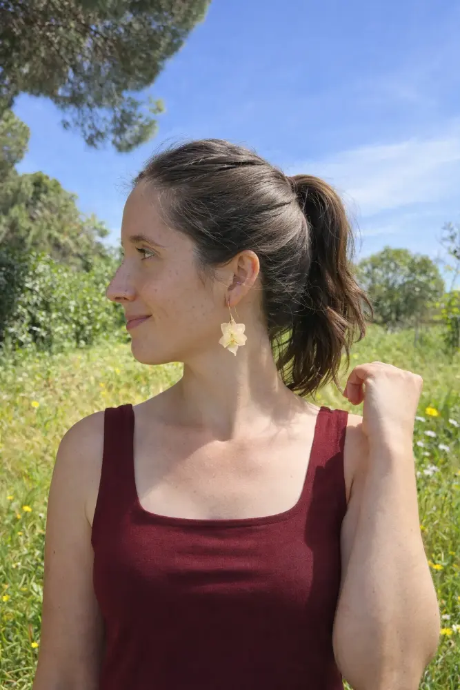 Dwarf Orchid earrings, model shot – Mångata Studio