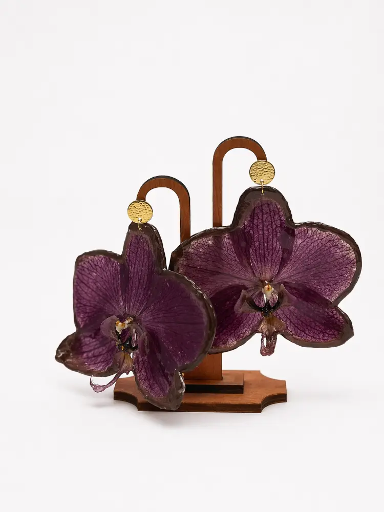 Large Purple Orchid Gold Hook earrings – Mångata Studio