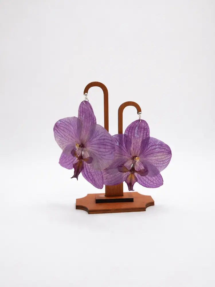 Large Purple Orchid Silver Hook earrings – Mångata Studio